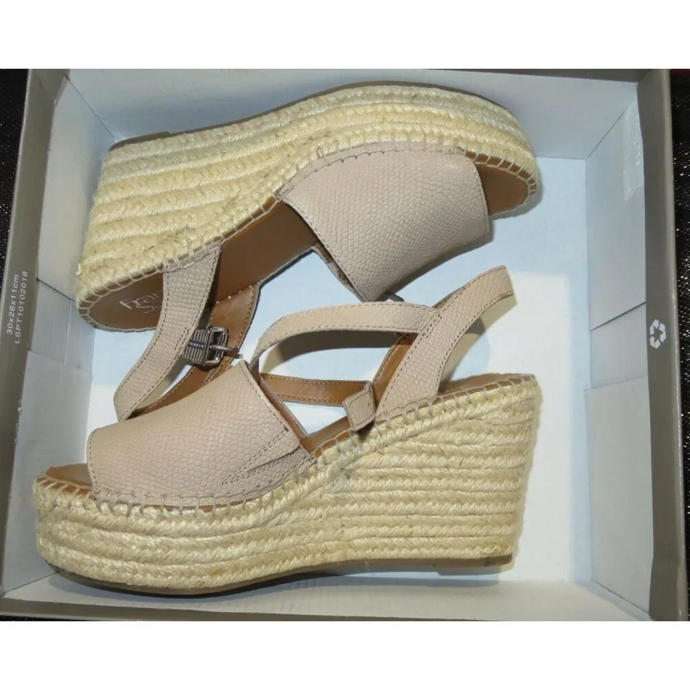 Franco Sarto Takara Tan Espadrille Leather Upper Platform Wedge Sandal sz 8.5